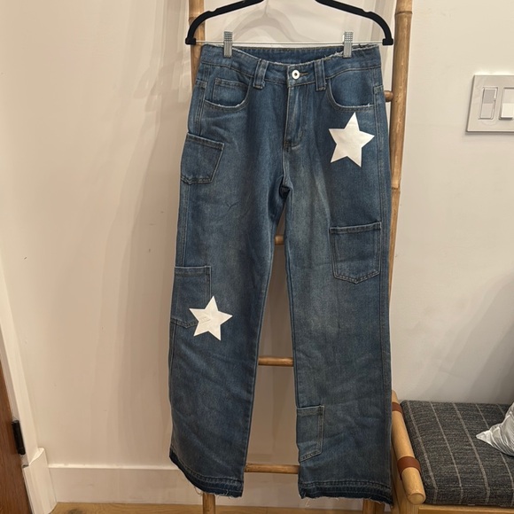Blue Jeans with White Star Patches - Picture 1 of 1